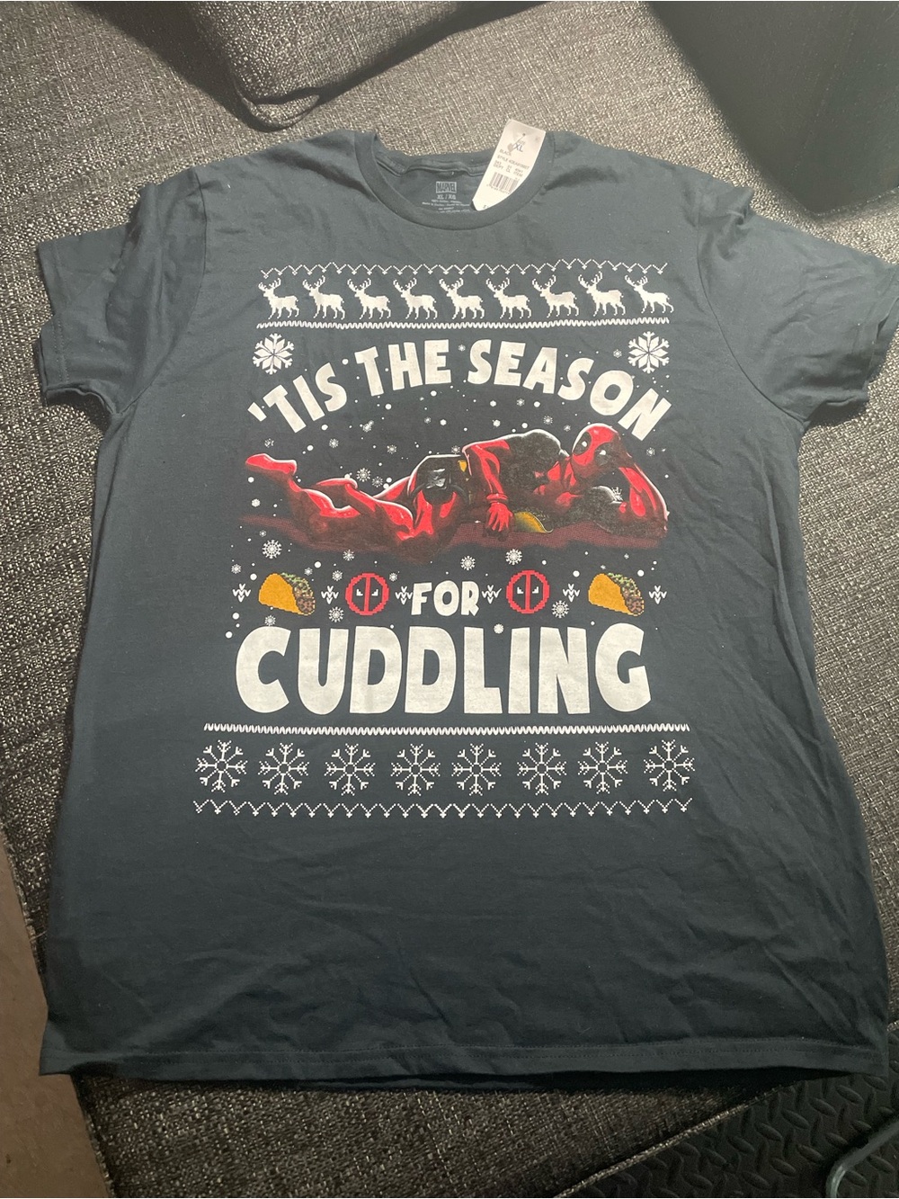 Marvel black adult Deadpool 'Tis the Season for Cuddling Graphic Tee